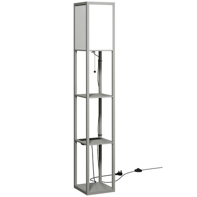 Floor Lamp with Shelves for Extra Storage and Soft Lighting in Small Living Rooms Grey White Homcom