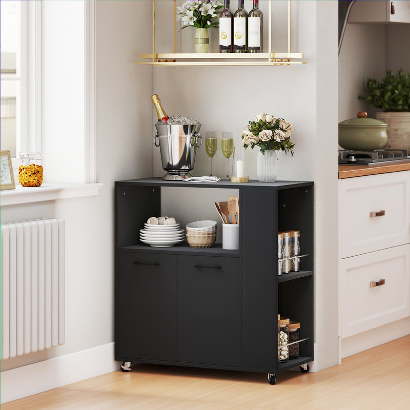 Kitchen Island Trolley with Storage and Wheels for Easy Meal Prep Black