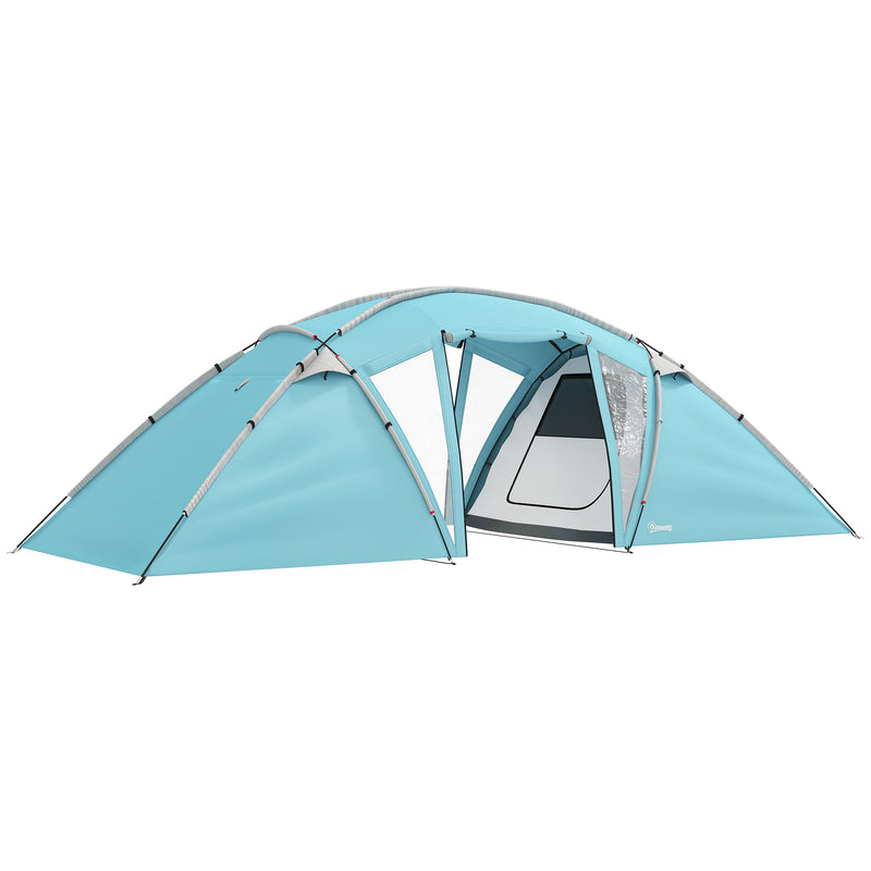 6 Person Family Camping Tent with Two Bedrooms and Living Area Waterproof Blue