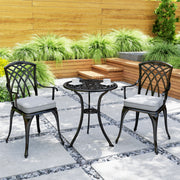3 Piece Cast Aluminium Garden Bistro Set with Cushions and Parasol Hole Black by Outsunny