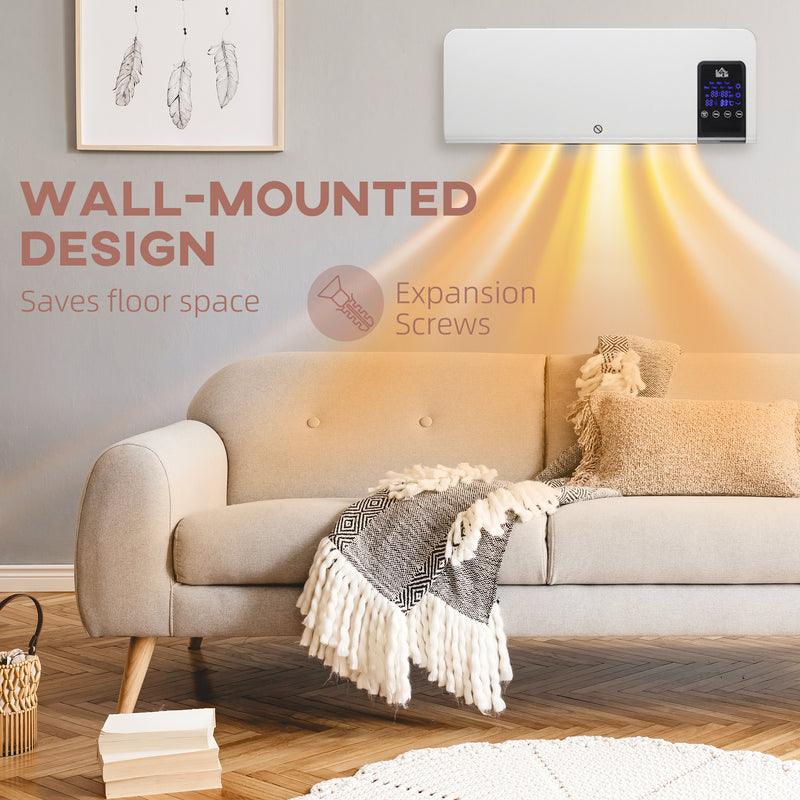 2kW Wall Mounted Electric Heater With Adjustable Thermostat For Home Or Office White