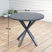 Dark Grey Round Outdoor Garden Table with Wood Effect Top 85cm Steel Frame by Outsunny
