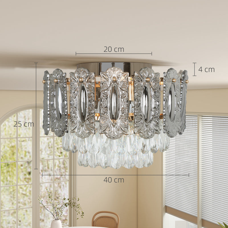 3 Light Vintage Ceiling Chandelier Flush Mount With Crystal Glass Shades For Living Room Gold