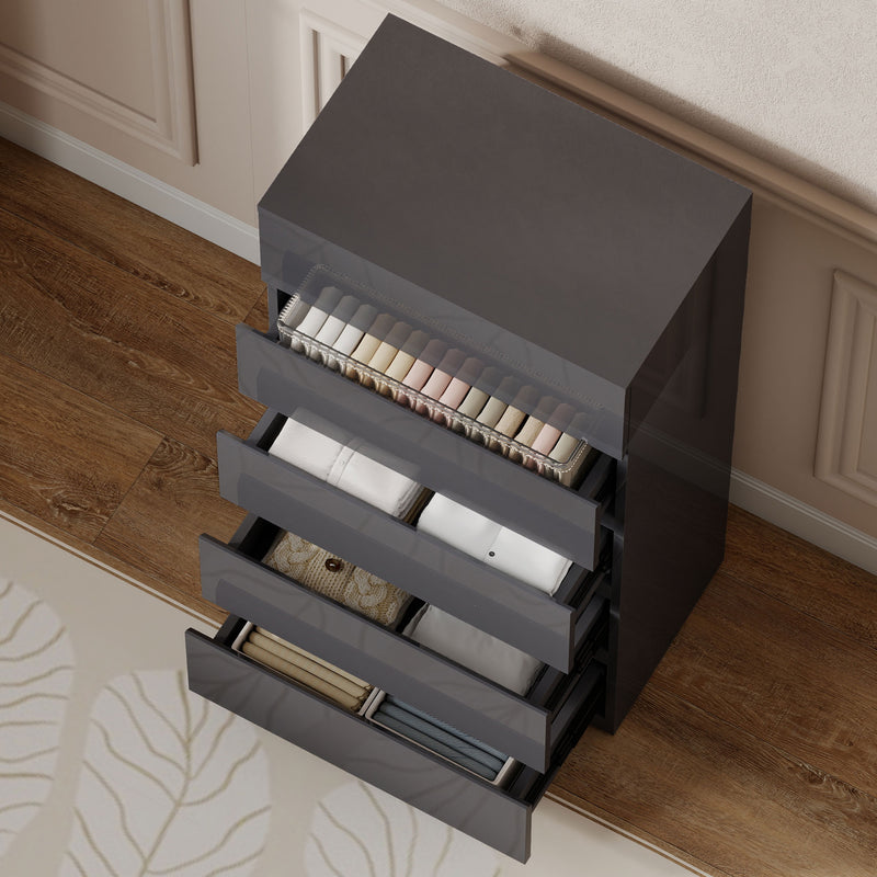 Chest of Drawers with 5 Spacious Storage Drawers for Bedroom Organisation High Gloss Grey AOSOM