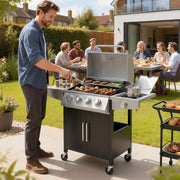 4 Burner Gas BBQ Grill with Side Burner and Warming Rack for Easy Outdoor Cooking Black Outsunny