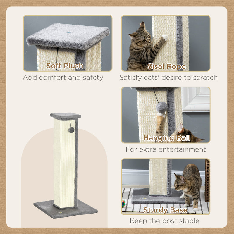 Vertical Cat Scratching Post with Sisal Rope Hanging Toy and Soft Plush for Kittens Grey