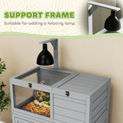 Wooden Tortoise House with Storage Cabinet Openable Top and Lamp Holder Light Grey by PawHut