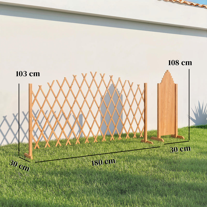 Freestanding Expandable Garden Privacy Screen Set of 2 Foldable Fir Wood Brown Outsunny