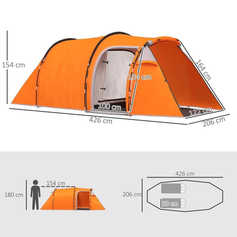 3 Person Camping Tent with Separate Porch for Extra Storage and Easy Access Orange