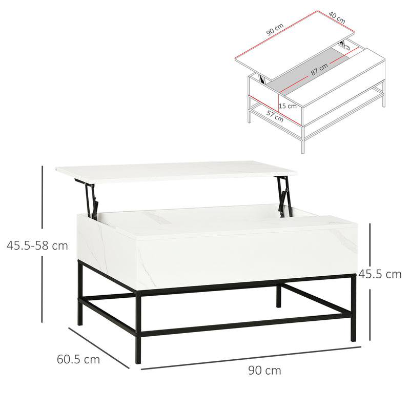 Lift Top Coffee Table with Hidden Storage Compartment for Living Room Organisation White