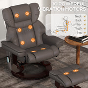 Brown Massage Recliner Chair with Footstool Adjustable Backrest and Swivel Base by HOMCOM