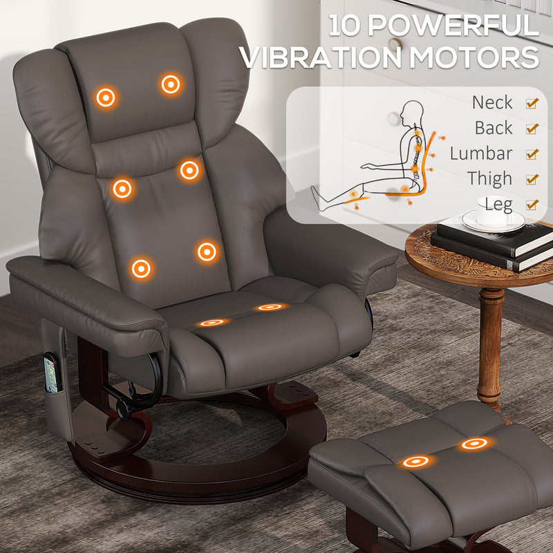 Brown Massage Recliner Chair with Footstool Adjustable Backrest and Swivel Base by HOMCOM
