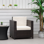 Brown Rattan Garden Armchair with Thick Cushion Single Seater for Outdoor Comfort