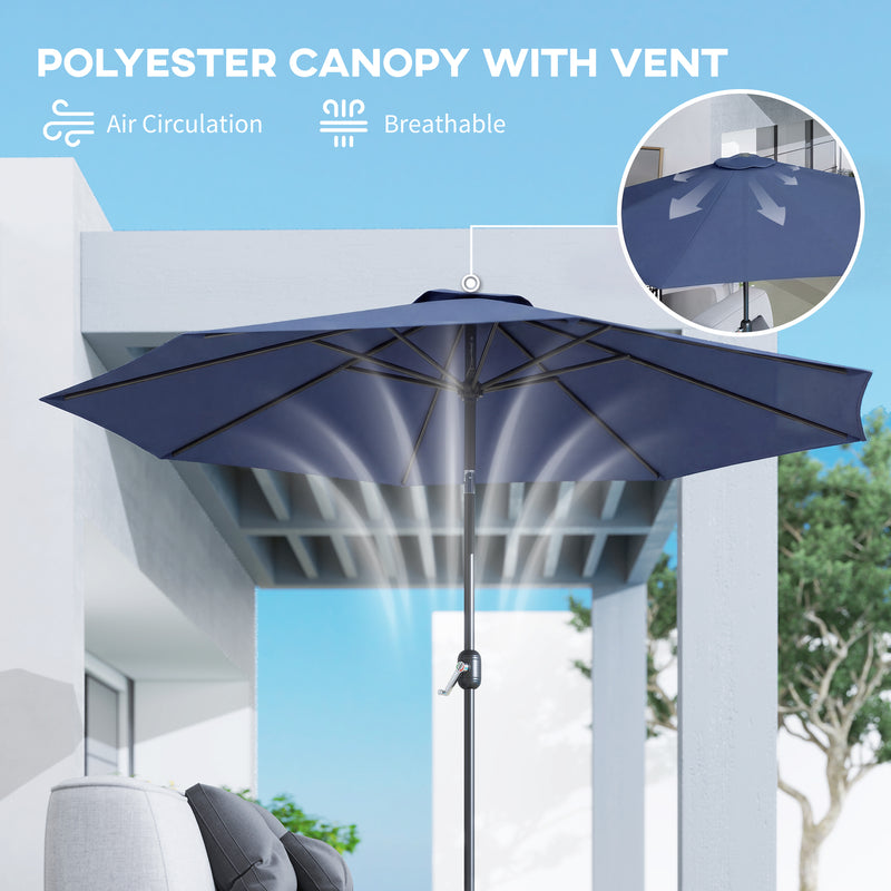 3m Garden Parasol with Large Adjustable Canopy for Sun Protection, Navy Blue
