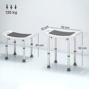 Height Adjustable Shower Stool With Padded Seat and Drainage Holes For Bathroom Use Grey