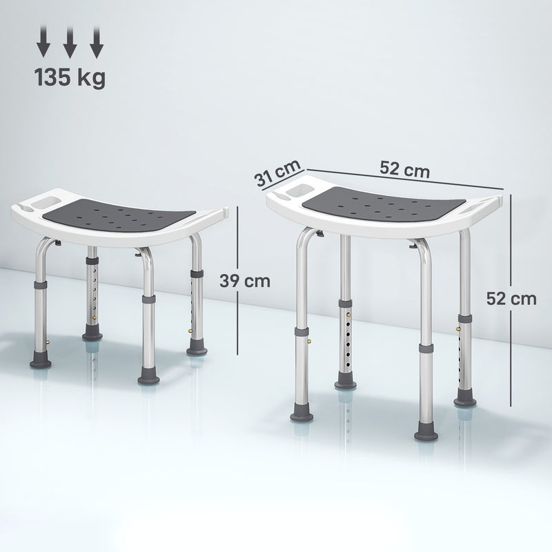Height Adjustable Shower Stool With Padded Seat and Drainage Holes For Bathroom Use Grey