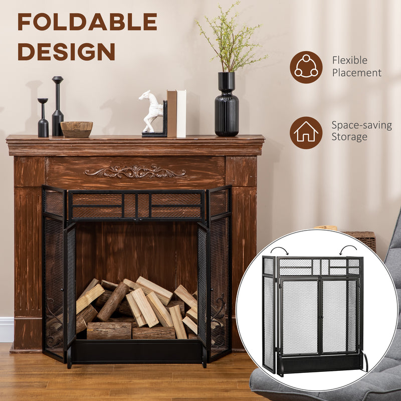 Folding Metal Fire Guard with Double Doors for Child and Pet Safety Black