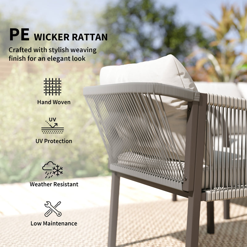 Rattan Garden Furniture Set with Sofa Armchairs and Coffee Table for Outdoor Relaxing, Grey Outsunny