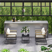 Grey 4 Seater Wicker Rope Garden Furniture Set with Glass Coffee Table by Outsunny