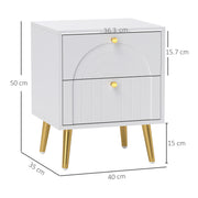 White 2 Drawer Bedside Table Set of 2 with Storage for Bedroom or Living Room by HOMCOM