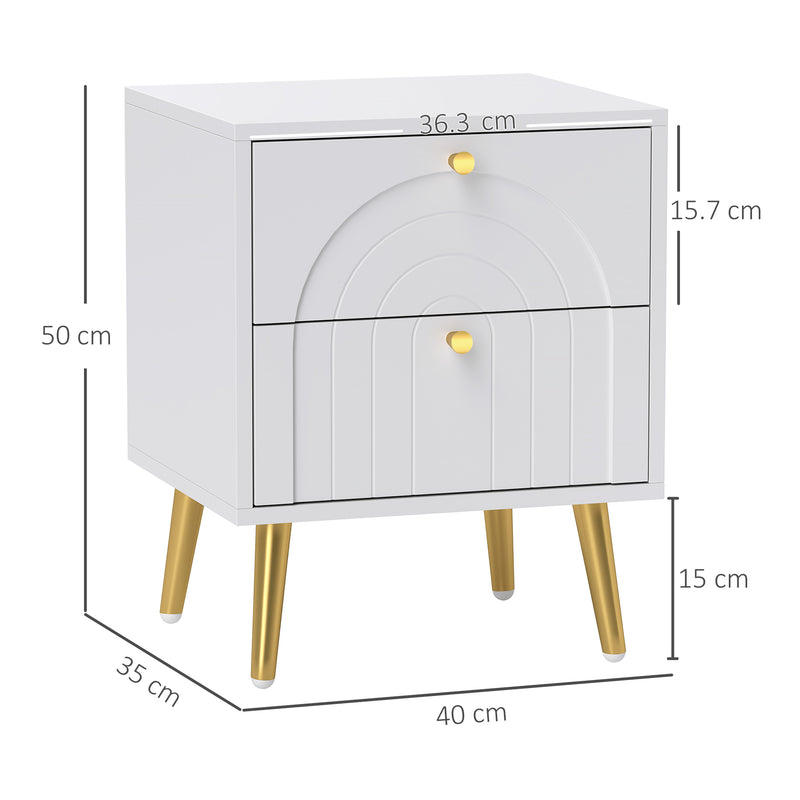 White 2 Drawer Bedside Table Set of 2 with Storage for Bedroom or Living Room by HOMCOM