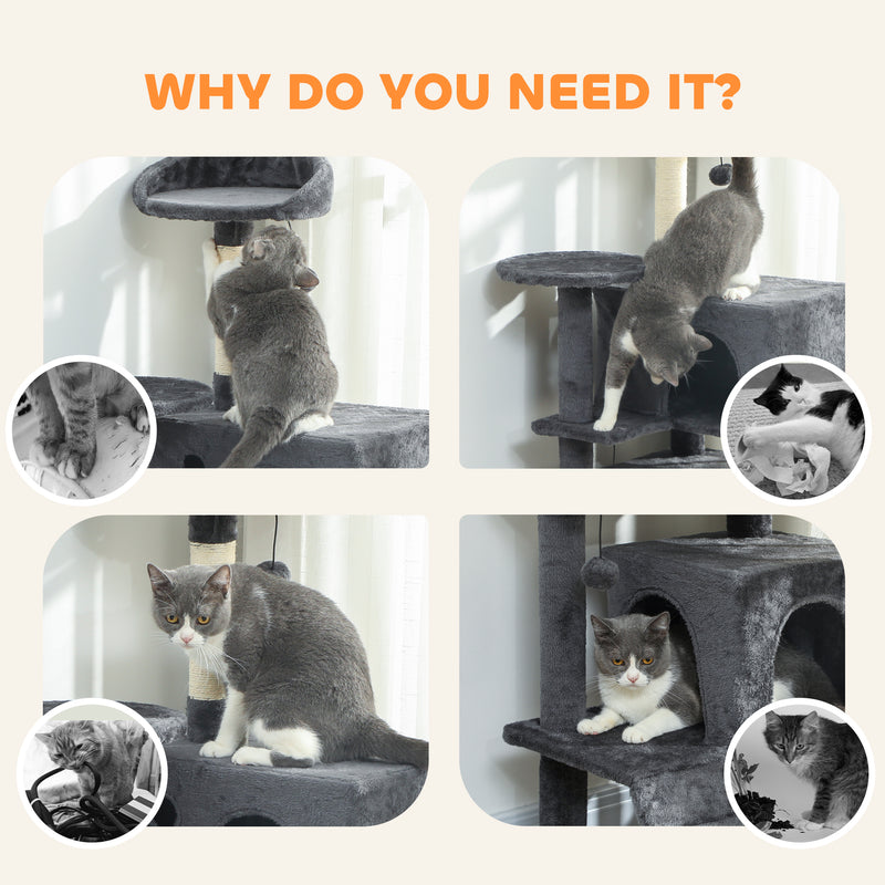 Large 160cm Cat Tree Tower with Hammock Condos Scratching Posts and Ladder Dark Grey AOSOM