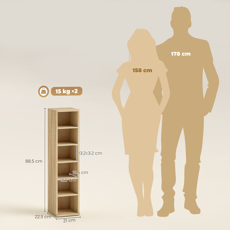 CD and Media Storage Shelves Set of 2 with Adjustable Compartments Oak AOSOM