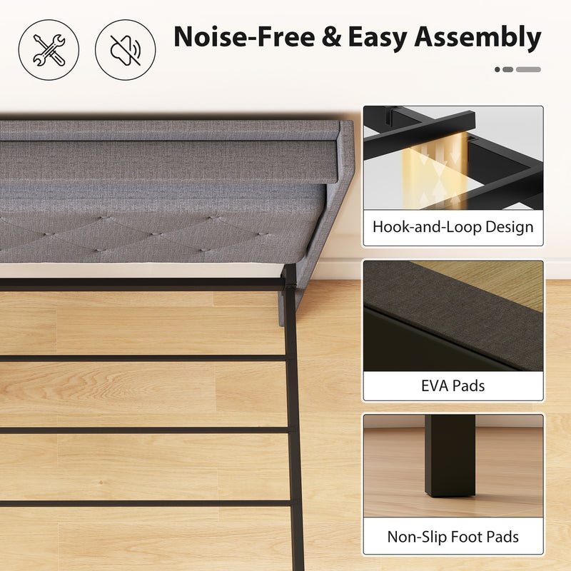 King Size Floating Bed Frame with LED Lights, Charging Ports and Storage Shelves, Grey Homcom