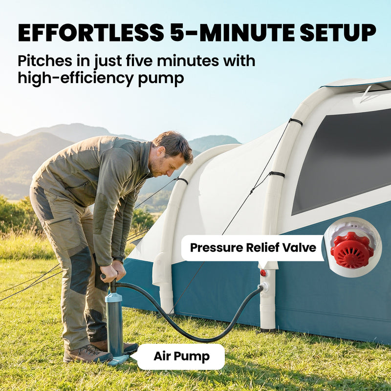 Inflatable 2 Room Camping Tent for Fast 5 Minute Setup Waterproof for 2 to 3 People Green White
