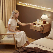 Floating Bedside Tables Set of 2 with Hidden Drawer and Shelf for Space Saving Oak AOSOM