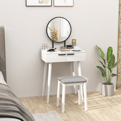 Dressing Table Set With Mirror Stool And Storage Drawers For Bedroom Vanity Use, White