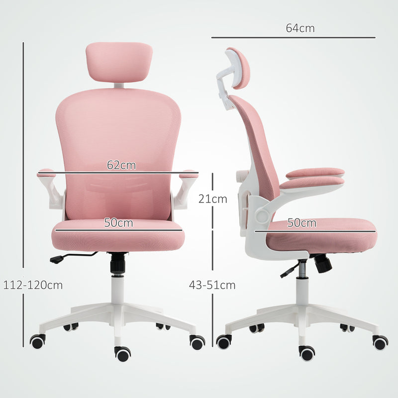 Pink Mesh Office Chair With Lumbar Support and Headrest For Comfortable All Day Work