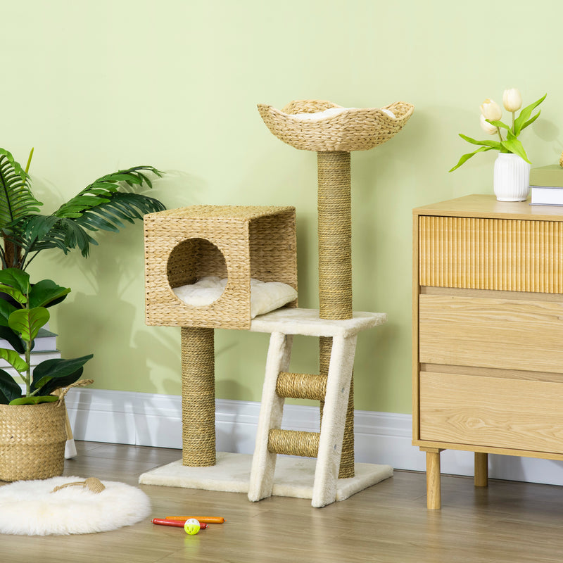 Multi Level Cat Tree with Scratching Posts Bed and Hideaway House for Indoor Cats Natural