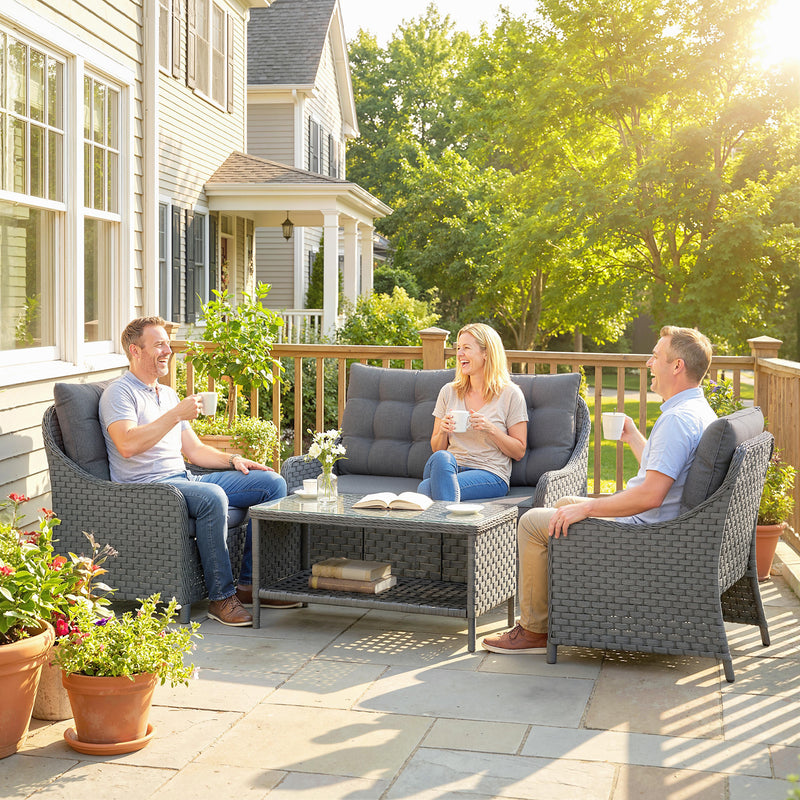 Garden Rattan Furniture Set with Cushions and Coffee Table for Relaxing Outdoors Dark Grey Outsunny