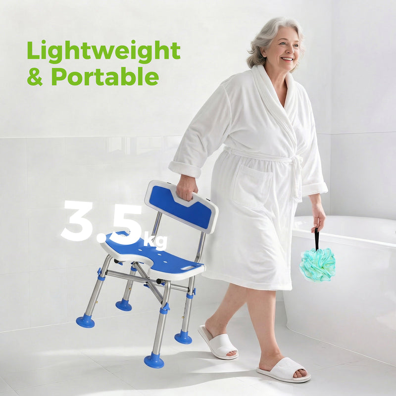 Adjustable Shower Stool With Padded Seat and Non Slip Feet for Safer Bathing White AOSOM