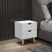 White Bedside Table with 2 Drawers and Pine Wood Legs for Bedroom or Living Room by HOMCOM