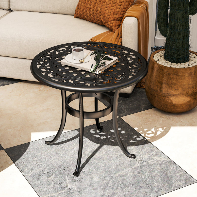 Black 60cm Round Garden Side Table Cast Aluminium Frame for Patio and Balcony by Outsunny