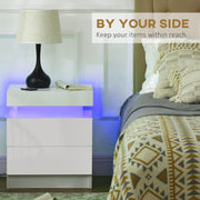 Set of 2 Bedside Tables with LED Lights and 4 Drawers Modern Storage Units White