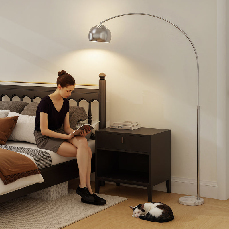 Arched Floor Lamp with Adjustable Head for Reading or Relaxing in Living Room Silver Tone AOSOM