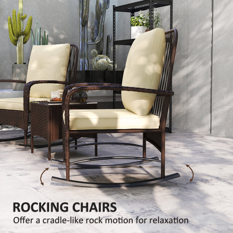 Three Piece Rattan Bistro Set with Rocking Chairs Brown by Outsunny