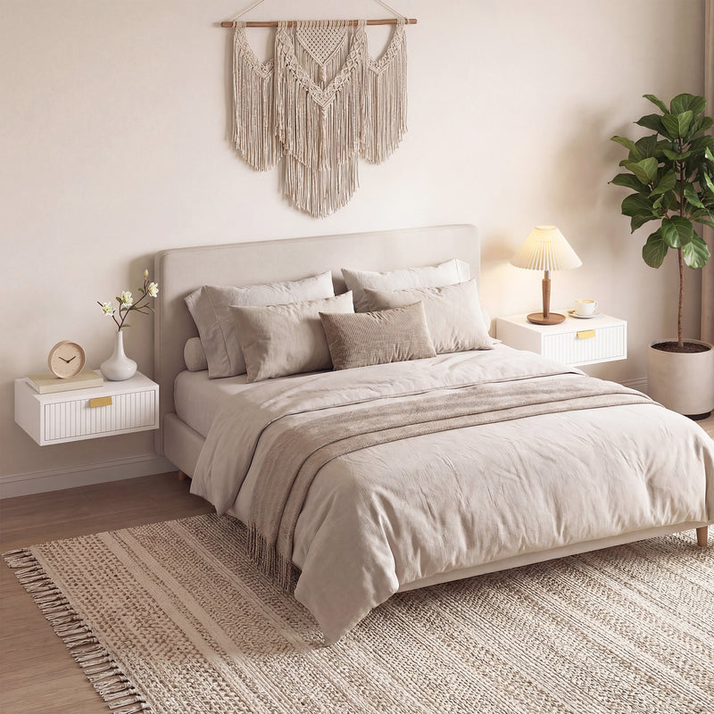 Floating Bedside Table Set with Drawer for Clutter-Free Storage Wall Mounted White AOSOM