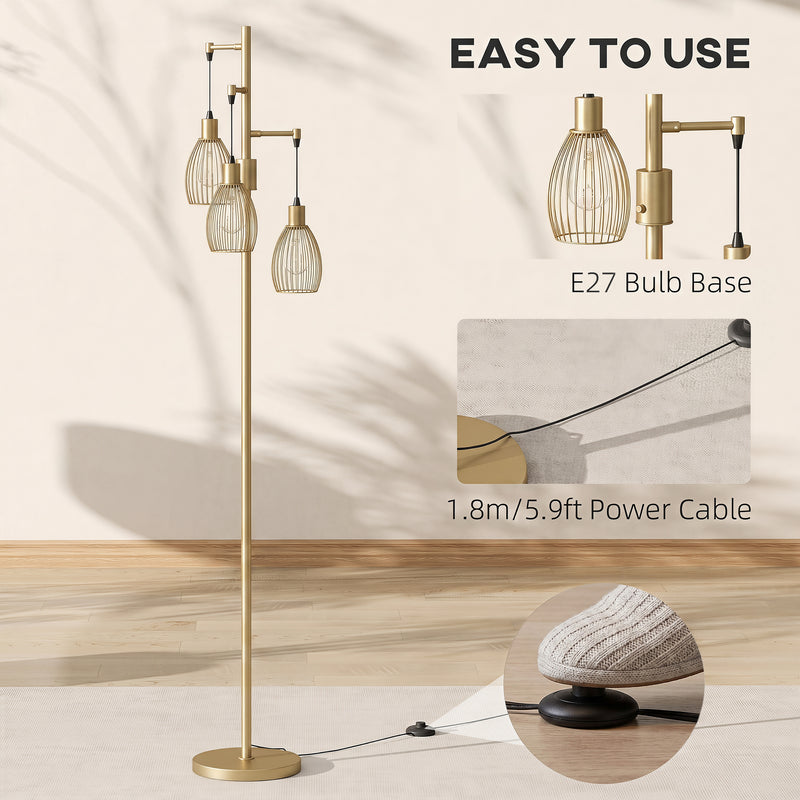 Floor Lamp with Adjustable Dimmable Lights for Living Room or Bedroom Gold