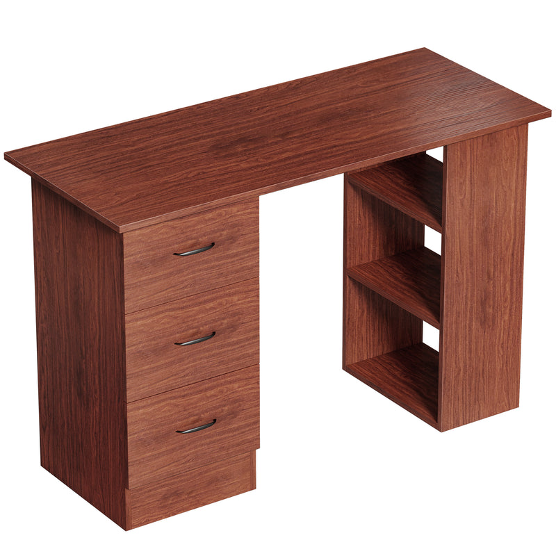 Home Office Computer Desk With Drawers and 3 Storage Shelves for Work or Study Walnut Brown AOSOM