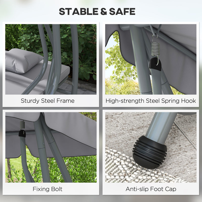 Three Seater Garden Swing Chair with Adjustable Canopy Light Grey by Outsunny