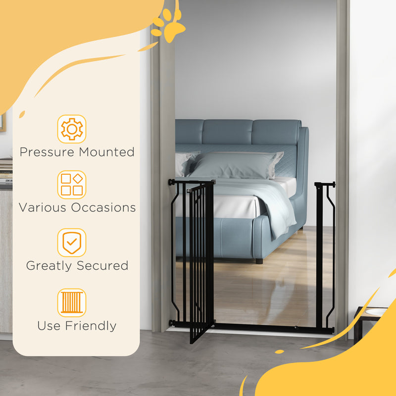 Extra Wide Dog Safety Gate with Walk Through Door for Stairs or Hallways Black