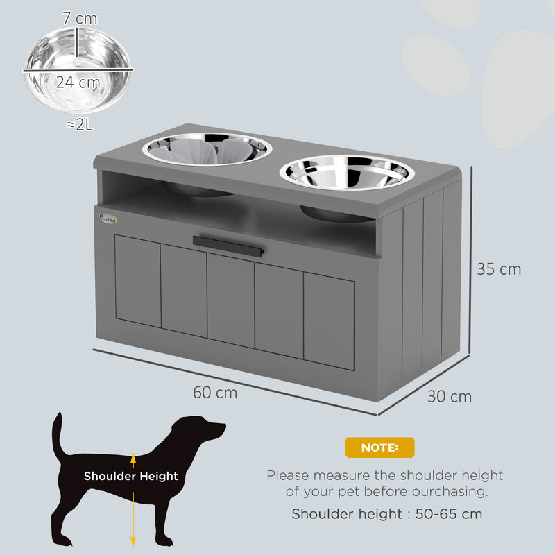Raised Dog Feeder with Slow Feed Bowls and Storage Drawer for Large Dogs Grey