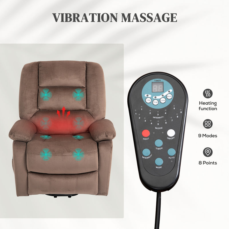 Electric Recliner Massage Armchair with Remote and Lift Assist for Comfort, Brown
