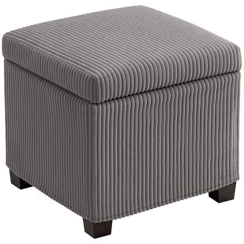 Grey Corduroy Square Storage Ottoman Stool with Removable Lid and Legs 40cm by HOMCOM