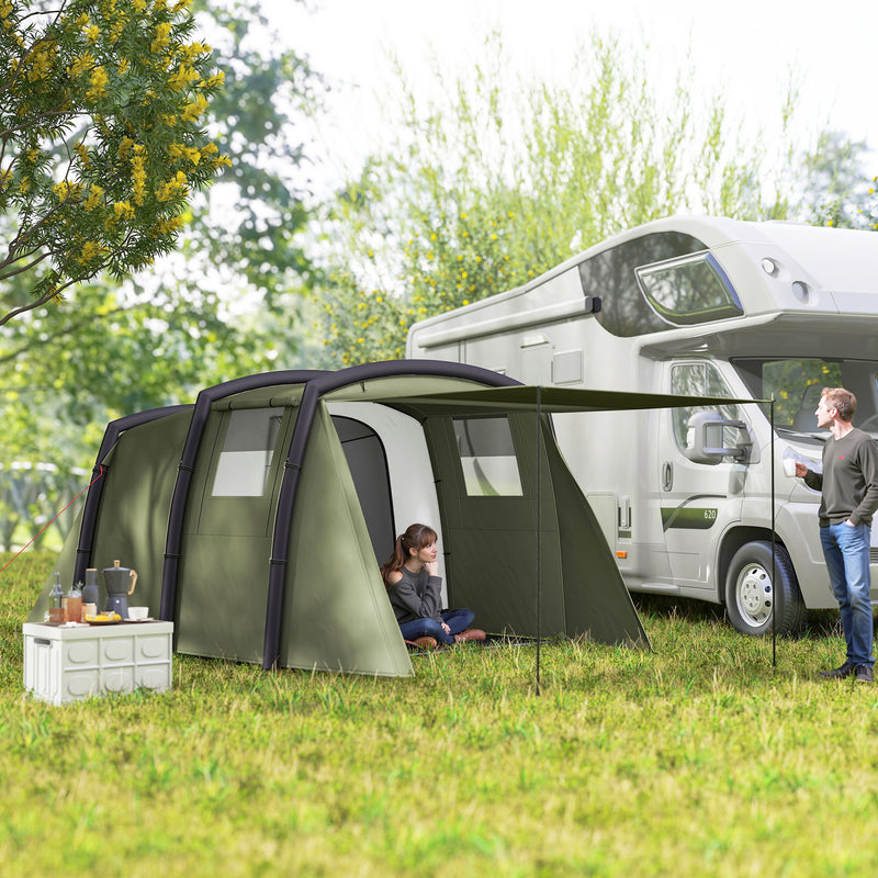 Inflatable 6 Person Family Tent with Fast Air Beam Setup and Separate Living Area Olive Green