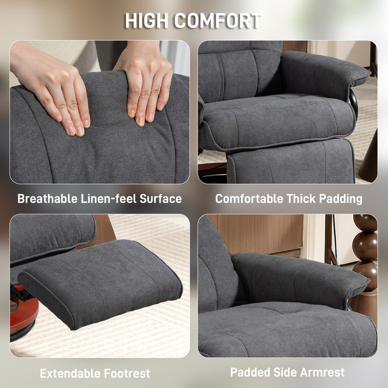 Reclining Swivel Lounge Chair With Padded Footrest For Home Office Comfort Grey